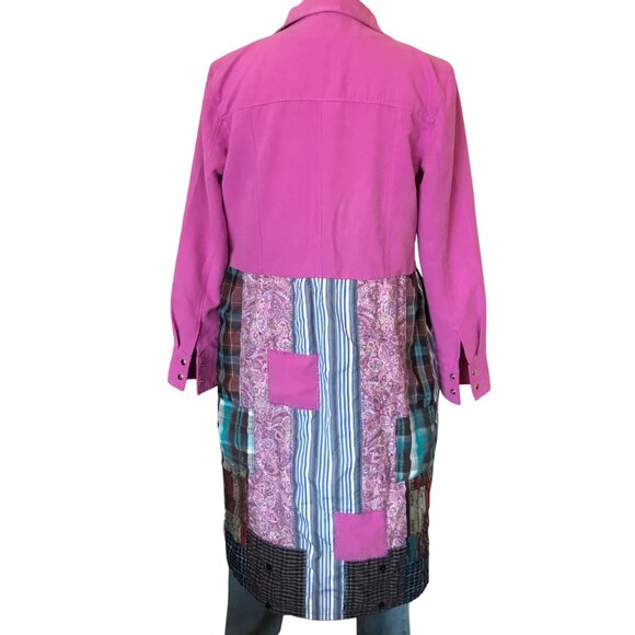 Boho Patchwork Duster Dress, S-M: Upcycled Pink Bohemian Layering Outerwear - Picture 5 of 12